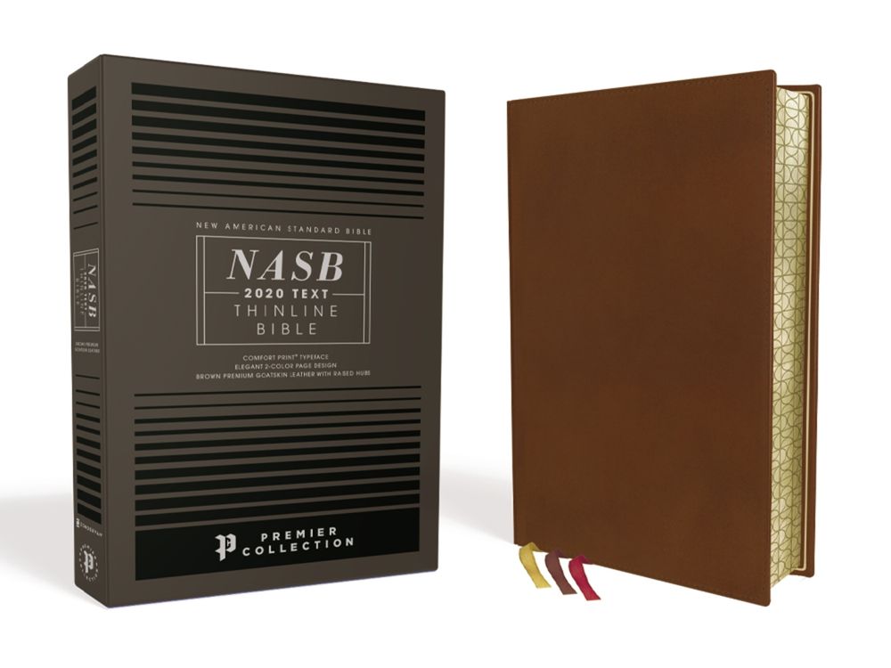 NASB, Thinline Bible, Premium Goatskin Leather, Brown, Premier Collection, Black Letter, Gauffered Edges, 2020 Text, Comfort Print by Zondervan - ISBN: 9780310460534