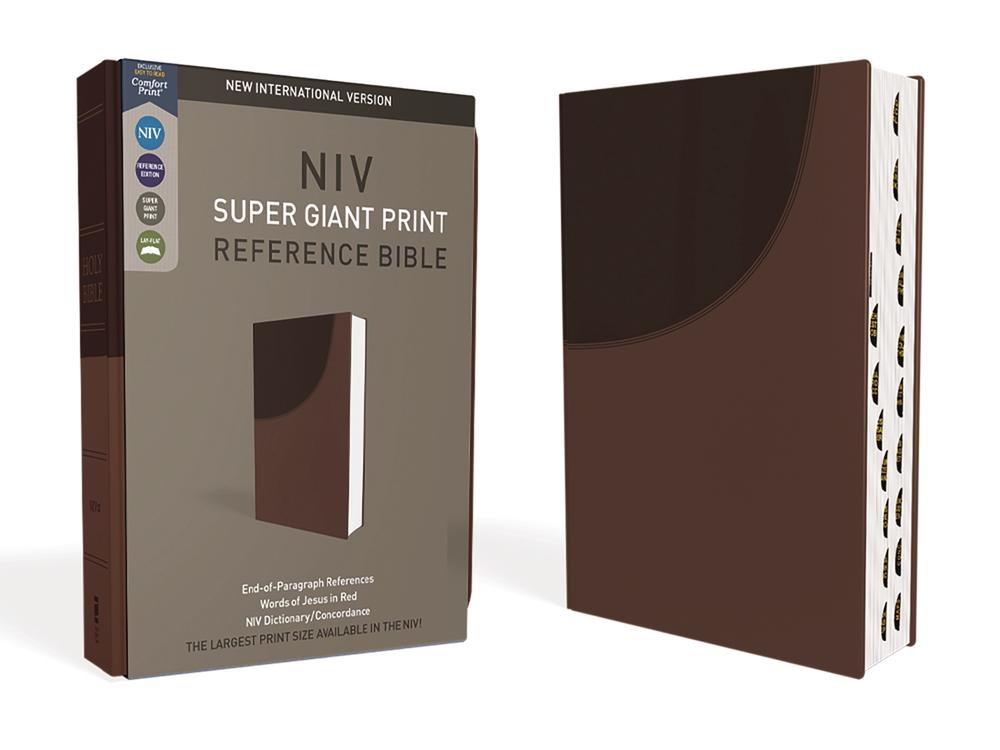 NIV, Super Giant Print Reference Bible (Font Size: 16.5-point), Leathersoft, Brown, Red Letter, Thumb Indexed, Comfort Print, 9780310460619
