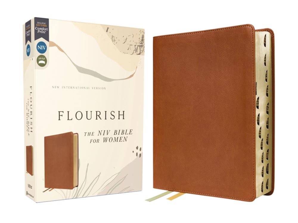 Flourish: The NIV Bible for Women, Leathersoft, Brown, Thumb Indexed, Comfort Print, 9780310462491