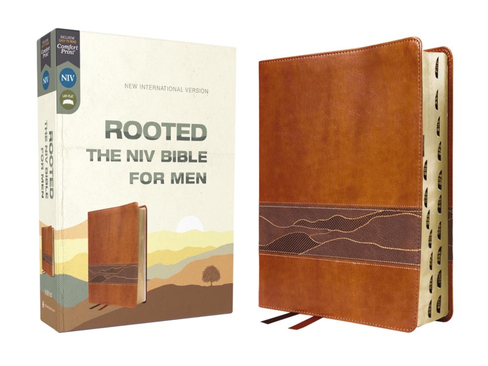 Rooted: The NIV Bible for Men, Leathersoft, Brown, Thumb Indexed, Comfort Print, 9780310462576