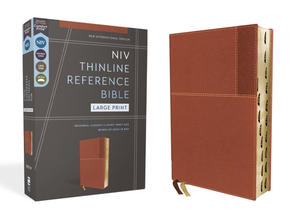 NIV, Thinline Reference Bible (Deep Study at a Portable Size), Large Print, Leathersoft, Brown, Red Letter, Thumb Indexed, Comfort Print, 9780310462705