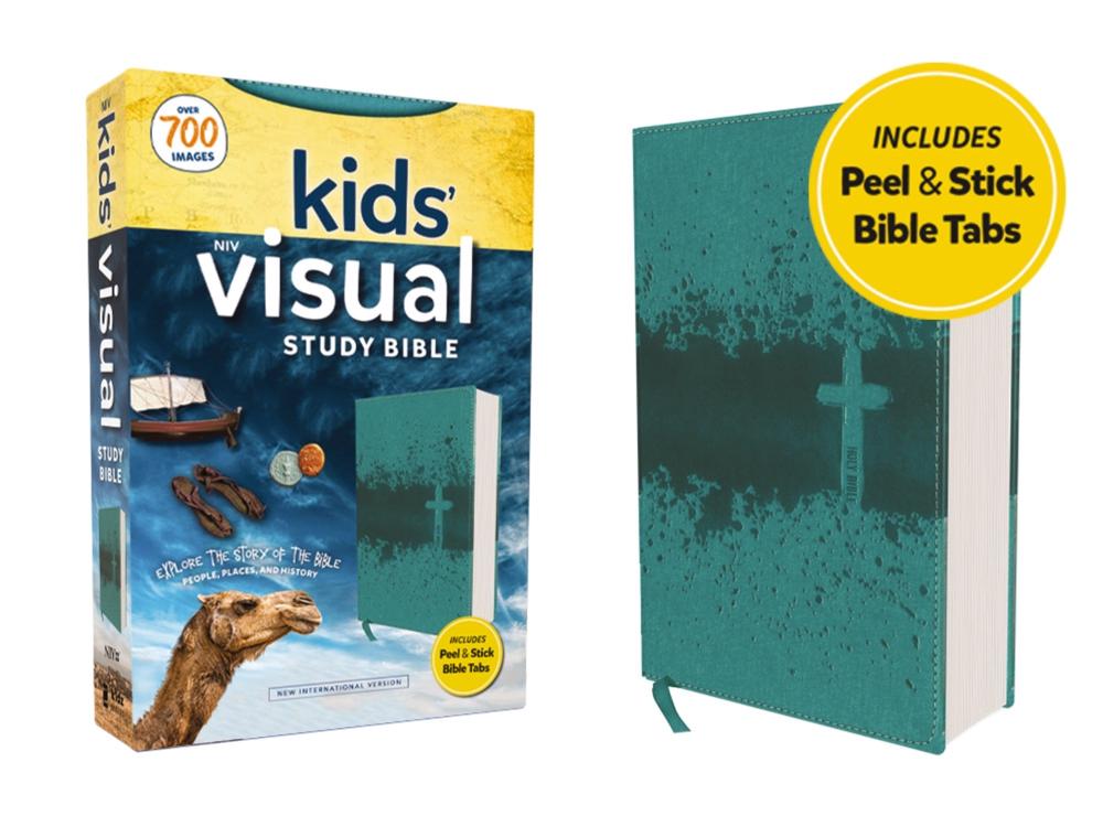 NIV, Kids' Visual Study Bible, Leathersoft, Teal, Full Color Interior, Peel/Stick Bible Tabs, 9780310462972