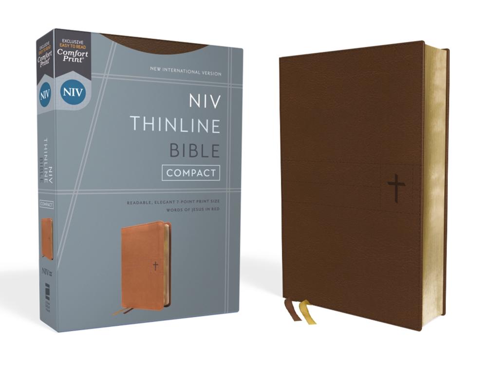 NIV, Thinline Bible, Compact, Leathersoft, Brown, Red Letter, Comfort Print, 9780310463375