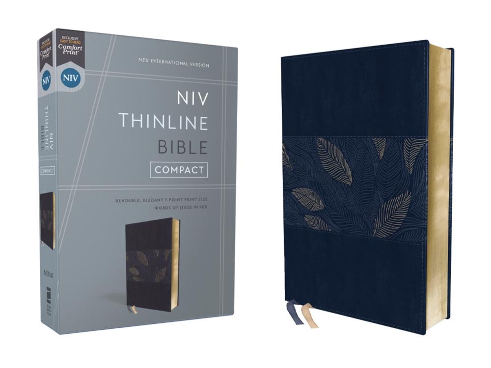 NIV, Thinline Bible, Compact, Leathersoft, Blue Floral, Red Letter, Comfort Print, 9780310463399