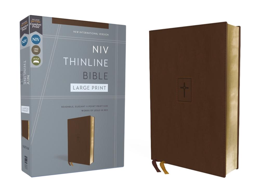 NIV, Thinline Bible, Large Print, Leathersoft, Brown, Red Letter, Comfort Print, 9780310463467