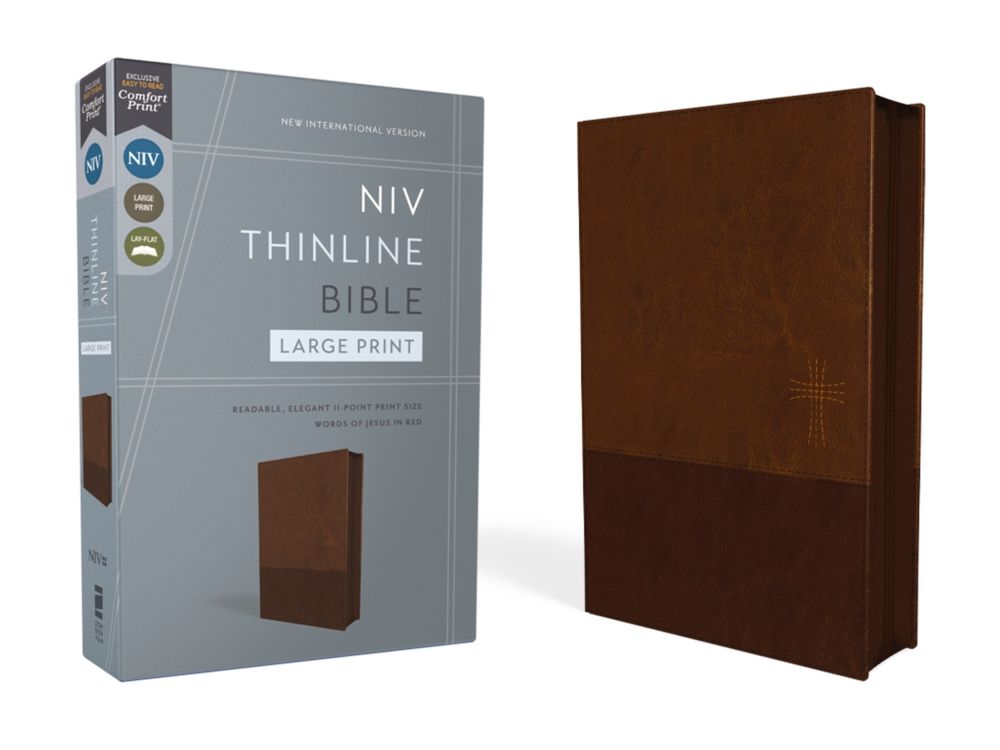NIV, Thinline Bible, Large Print, Leathersoft, Brown, Zippered, Red Letter, Comfort Print by Zondervan - ISBN: 9780310464990
