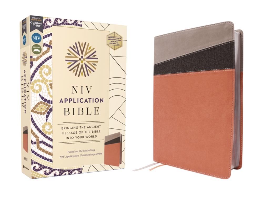 NIV Application Bible, Leathersoft, Coral/Gray, Red Letter, Comfort Print, 9780310465171