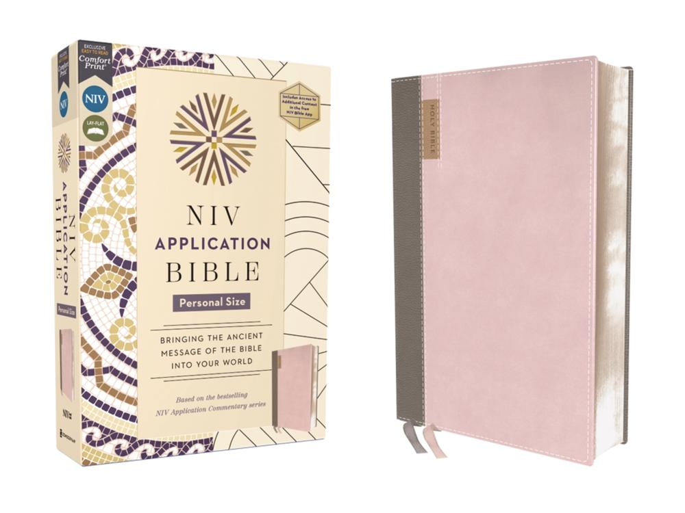 NIV Application Bible, Personal Size, Leathersoft, Pink/Gray, Red Letter, Comfort Print, 9780310465263