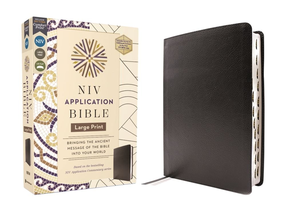NIV Application Bible, Large Print, European Bonded Leather, Black, Red Letter, Indexed, Comfort Print by Zondervan - ISBN: 9780310465294
