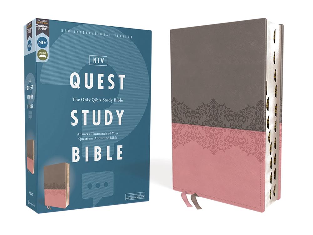 NIV, Quest Study Bible, Leathersoft, Gray/Pink, Thumb Indexed, Comfort Print, 9780310465508
