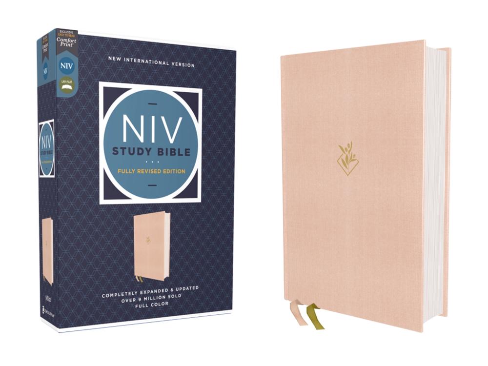 NIV Study Bible, Fully Revised Edition (Study Deeply. Believe Wholeheartedly.), Cloth over Board, Pink, Red Letter, Comfort Print, 9780310465799