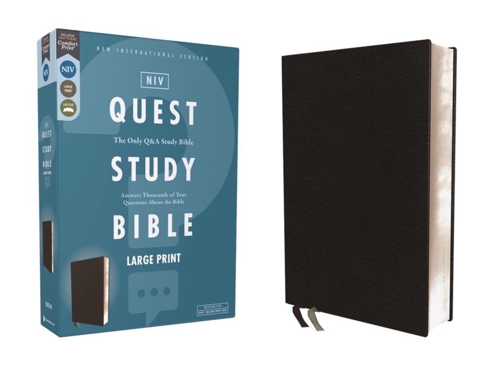 NIV, Quest Study Bible, Large Print, Bonded Leather, Black, Comfort Print, 9780310465812