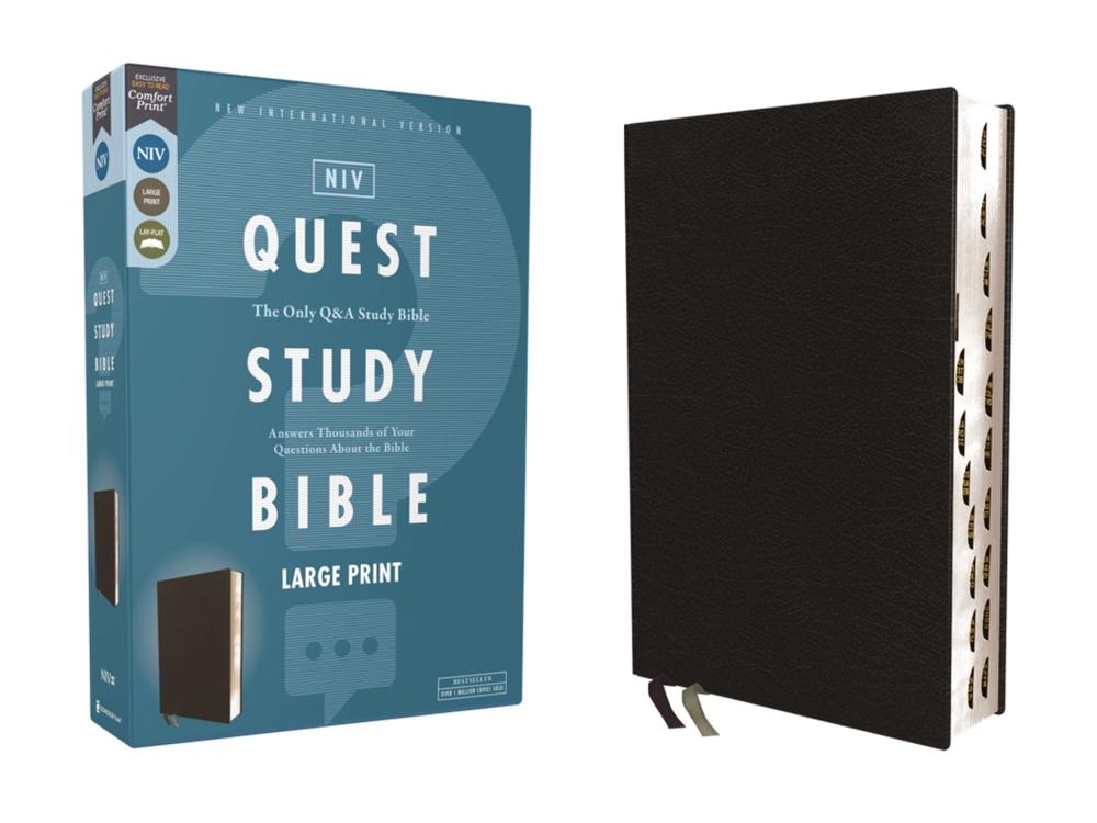 NIV, Quest Study Bible, Large Print, Bonded Leather, Black, Thumb Indexed, Comfort Print, 9780310465829