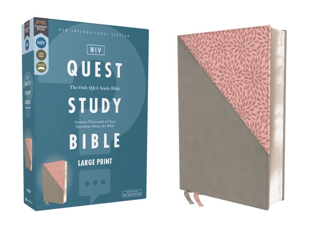 NIV, Quest Study Bible, Large Print, Leathersoft, Gray/Pink, Comfort Print, 9780310465836