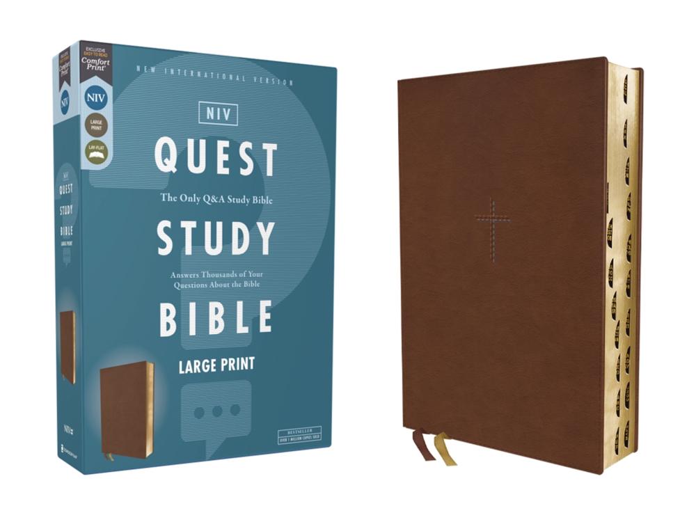 NIV, Quest Study Bible, Large Print, Leathersoft, Brown, Thumb Indexed, Comfort Print, 9780310465867