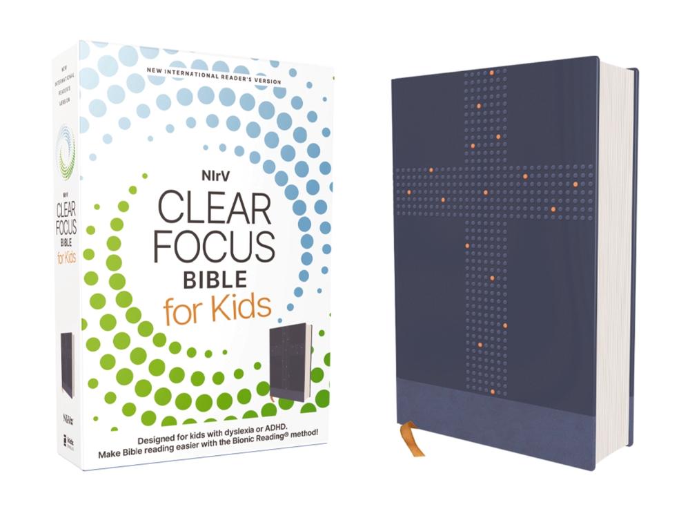NIrV, Clear Focus Bible for Kids (Help Kids with ADHD or Dyslexia Read with Confidence), Leathersoft, Blue, 9780310467588