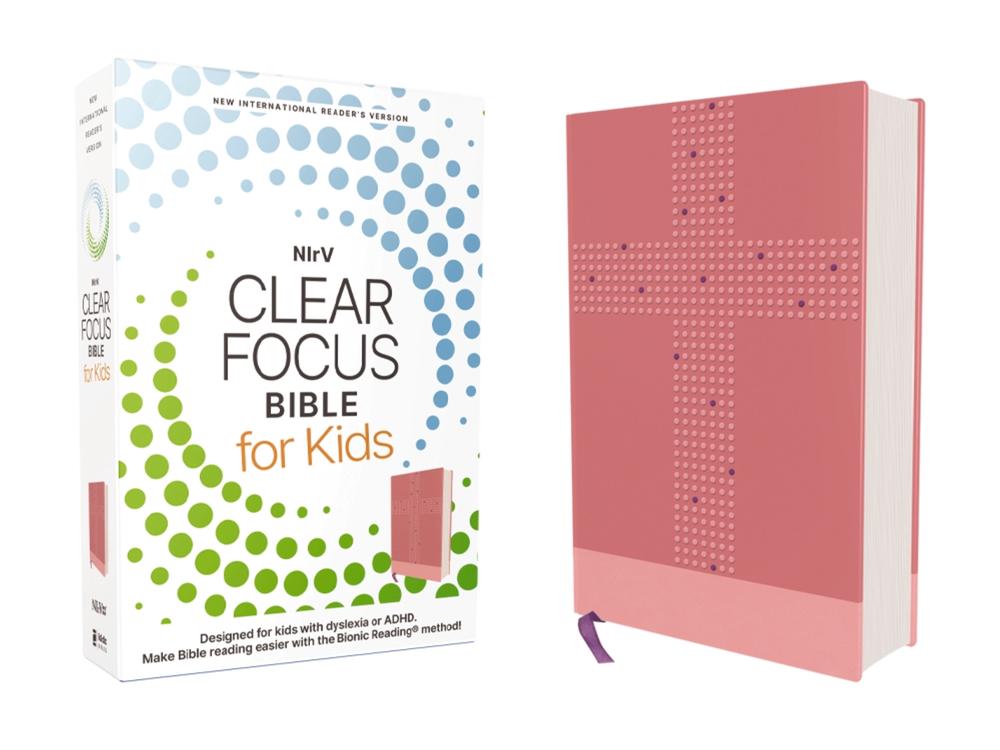 NIrV, Clear Focus Bible for Kids (Help Kids with ADHD or Dyslexia Read with Confidence), Leathersoft, Pink, 9780310467595