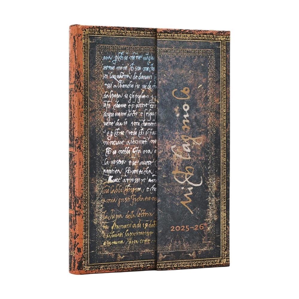2026 Michelangelo Handwriting (Embellished Manuscripts Collection) Mini 18-month Horizontal Hardcover Flexi Dayplanner 2025-2026 (Wrap Closure) by Paperblanks - ISBN: 9780349707051