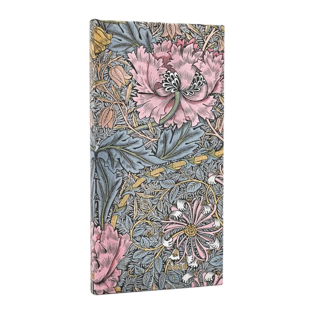 2026 Morris Pink Honeysuckle (William Morris) Slim 12-month Horizontal Hardcover Flexi Dayplanner 2026 (Elastic Band Closure) by Paperblanks - ISBN: 9780349707495