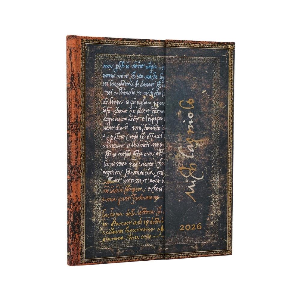 2026 Michelangelo, Handwriting (Embellished Manuscripts Collection) Ultra 12-month Verso Hardcover Flexi Dayplanner 2026 (Wrap Closure) by Paperblanks - ISBN: 9780349708133