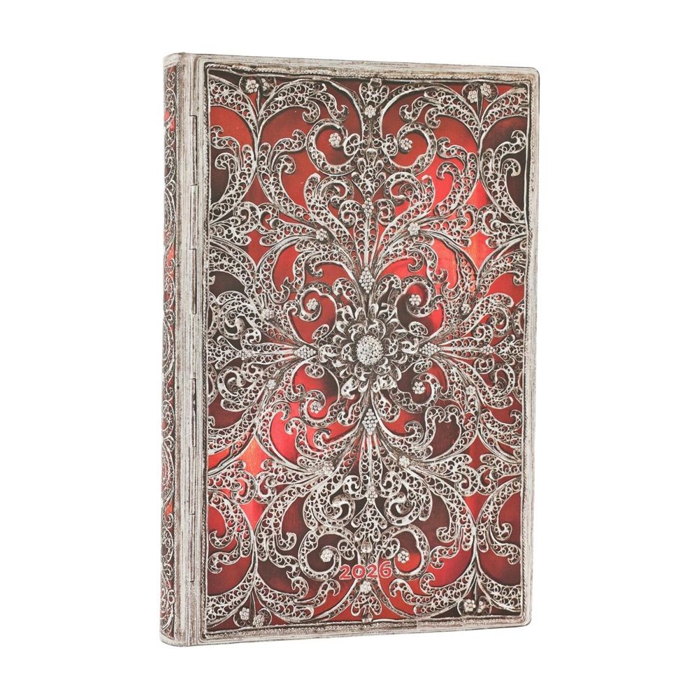2026 Garnet (Silver Filigree Collection) Mini 12-month Horizontal Softcover Flexi Dayplanner 2026 (Elastic Band Closure) by Paperblanks - ISBN: 9780349708317