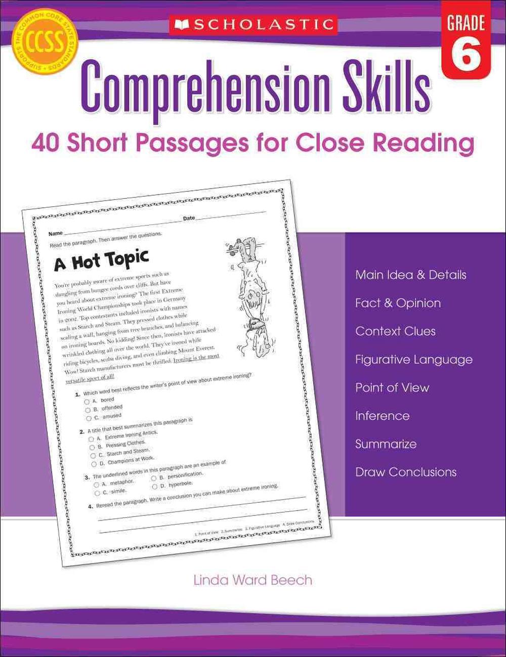 Comprehension Skills: 40 Short Passages for Close Readings, Grade 6, 9780545460576