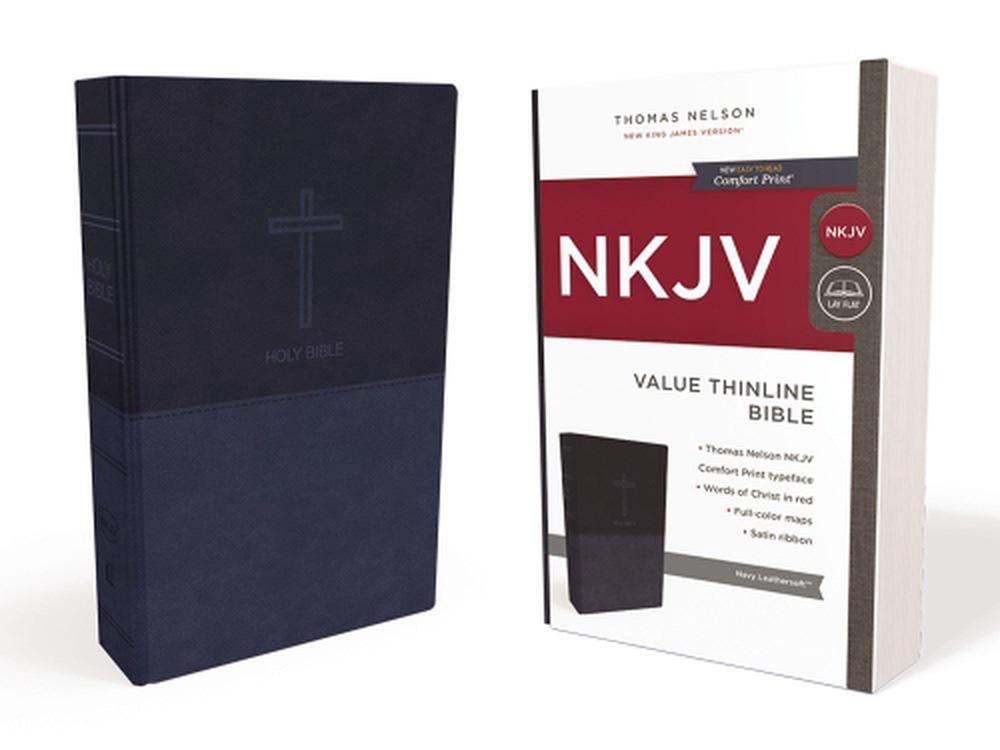 NKJV, Value Thinline Bible, Blue Leathersoft, Red Letter, Comfort Print, 9780718074463