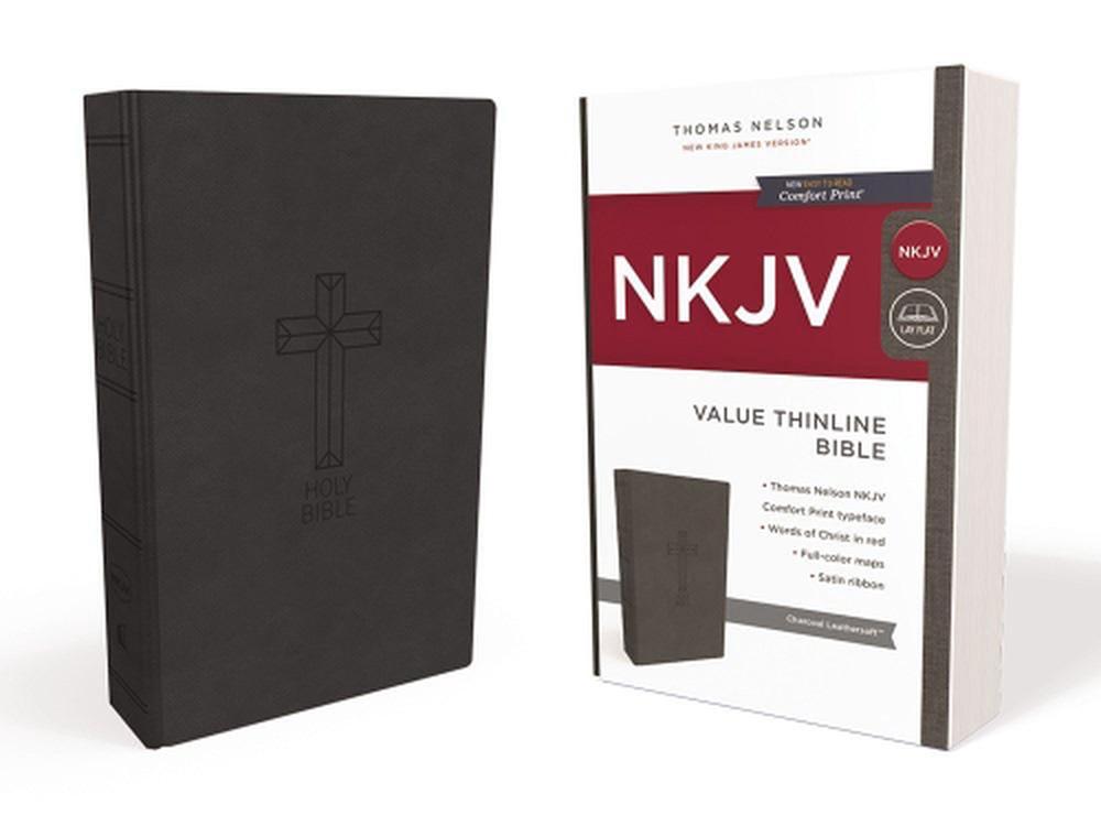 NKJV, Value Thinline Bible, Charcoal Leathersoft, Red Letter, Comfort Print, 9780718075422