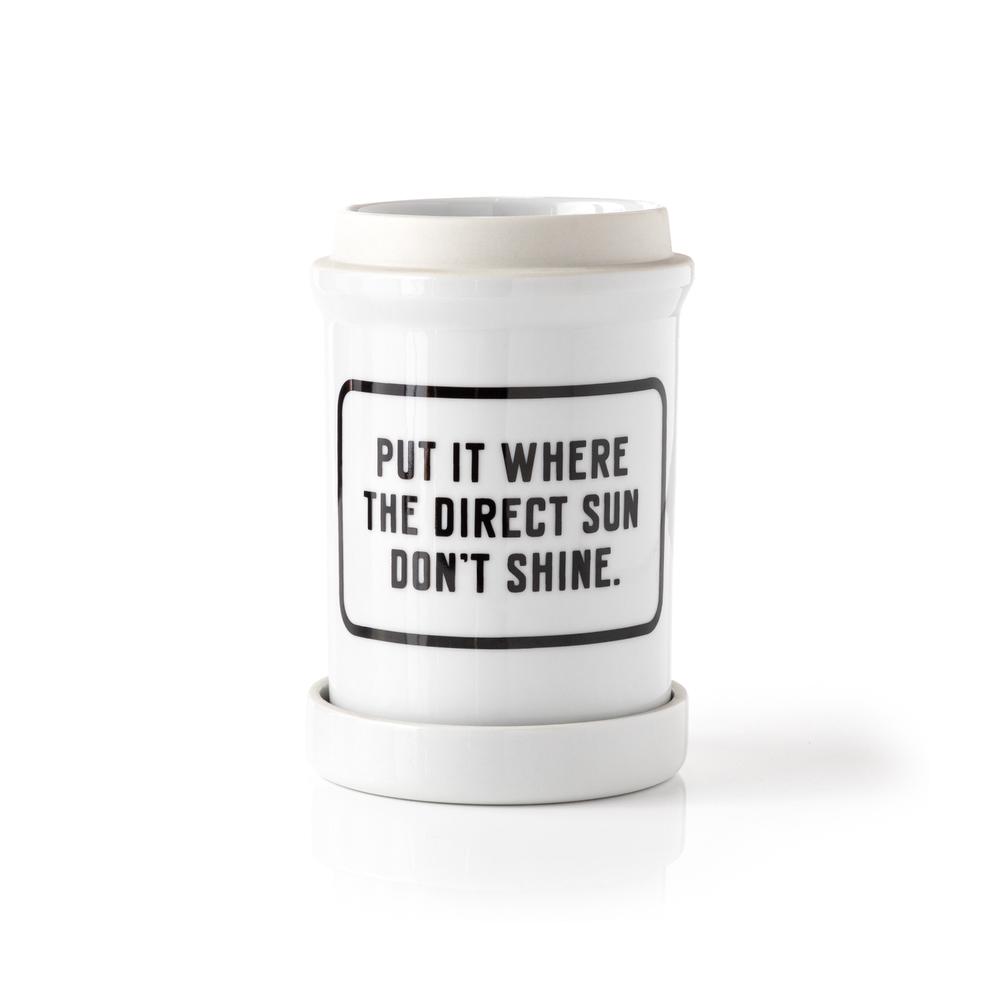 Brass Monkey Übertopf 'Put It Where The Direct Sun Don't Shine' – Weißer Keramiktopf Mit Spruch & Abtropfschale