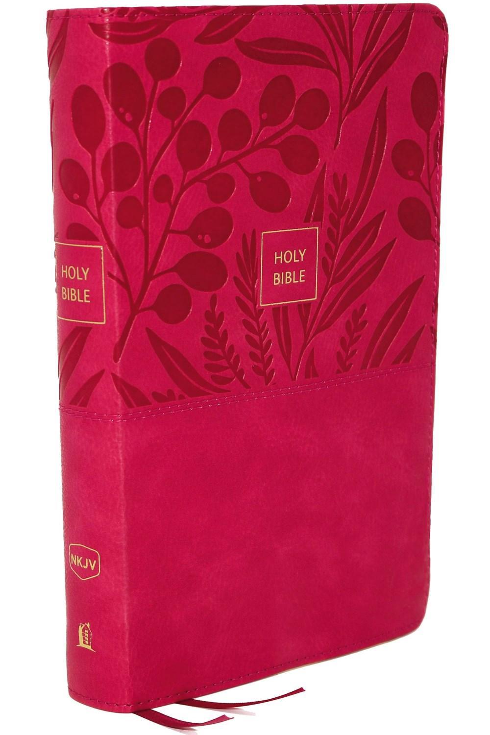 NKJV, End-of-Verse Reference Bible, Personal Size Large Print, Leathersoft, Pink, Red Letter, Comfort Print, 9780785233633