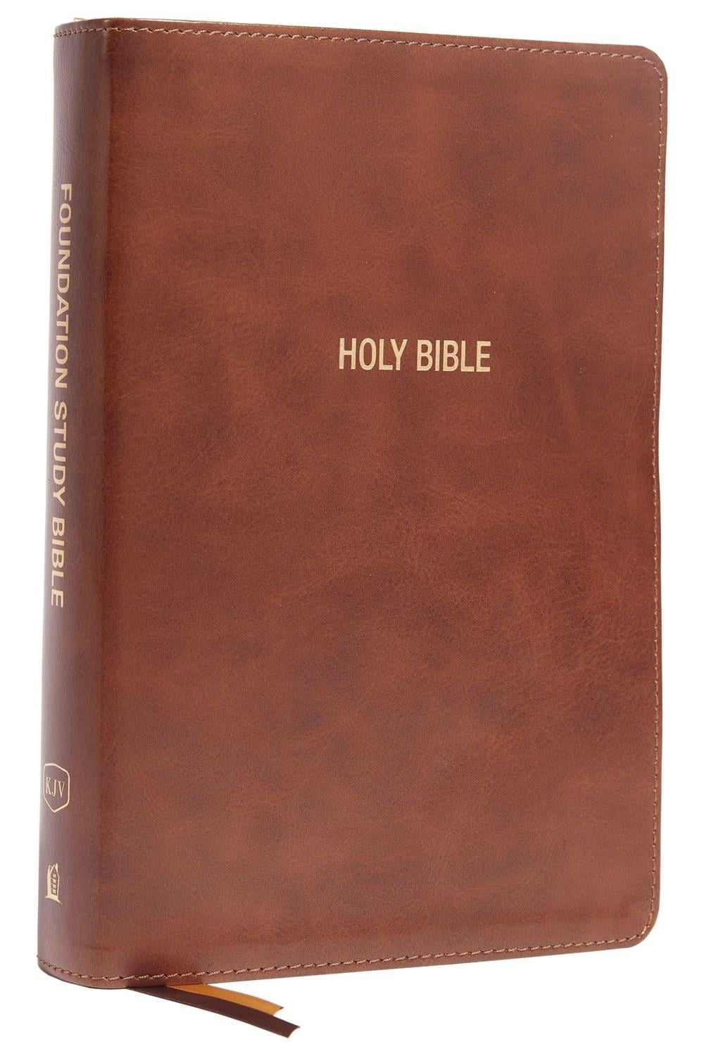 KJV, Foundation Study Bible, Large Print, Leathersoft, Brown, Red Letter, Thumb Indexed, Comfort Print by Thomas Nelson - ISBN: 9780785260714