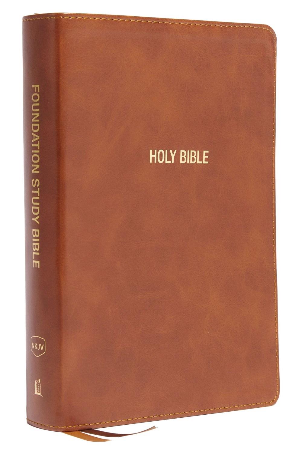 NKJV, Foundation Study Bible, Large Print, Leathersoft, Brown, Red Letter, Thumb Indexed, Comfort Print, 9780785261599