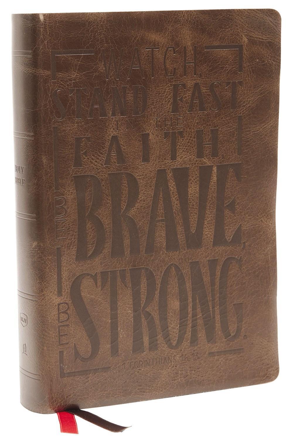 NKJV, Giant Print Center-Column Reference Bible, Verse Art Cover Collection, Genuine Leather, Brown, Thumb Indexed, Red Letter, Comfort Print, 9780785292807