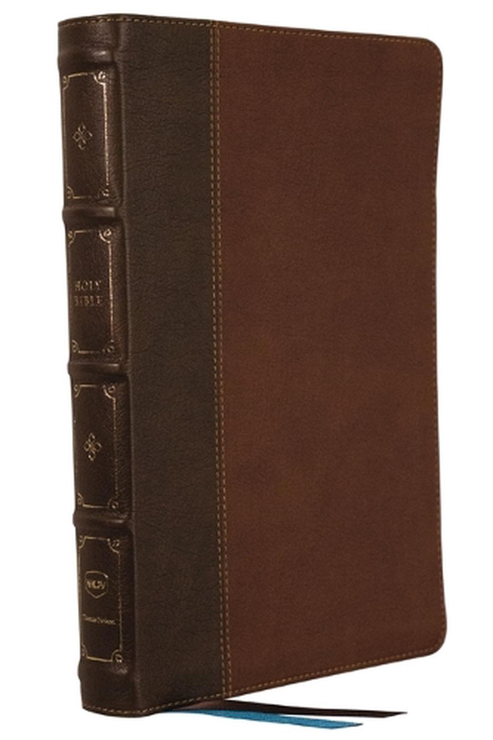 NKJV, Large Print Thinline Reference Bible, Blue Letter, Maclaren Series, Leathersoft, Brown, Comfort Print, 9780785297796