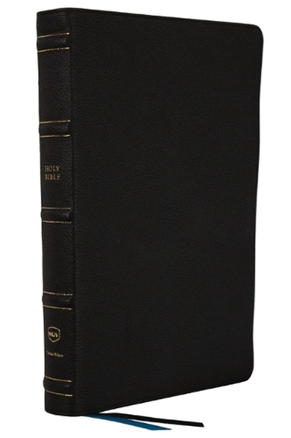 NKJV, Large Print Thinline Reference Bible, Blue Letter, Maclaren Series, Genuine Leather, Black, Thumb Indexed, Comfort Print, 9780785297970
