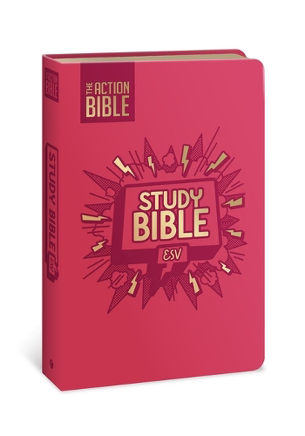 The Action Bible Study Bible ESV, Leathersoft, Pink, Full Color, 9780830787463