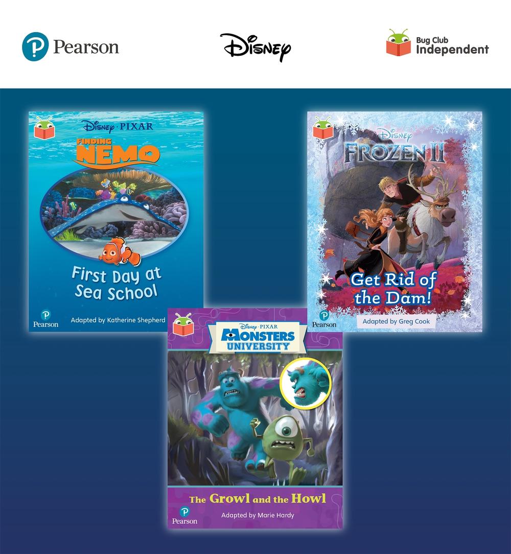 Pearson Bug Club Disney Reception Pack A, including decodable phonics readers for phases 1 to 3; Finding Nemo: First Day at Sea School, Frozen 2: Get Rid of the Dam! and Monsters, Inc: The Growl and the Howl, 9781292452135