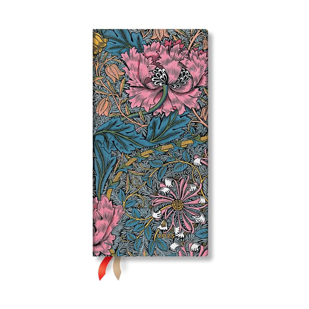 Morris Pink Honeysuckle (William Morris) Slim 12-month Horizontal Hardback Dayplanner 2025 (Elastic Band Closure), 9781408757628