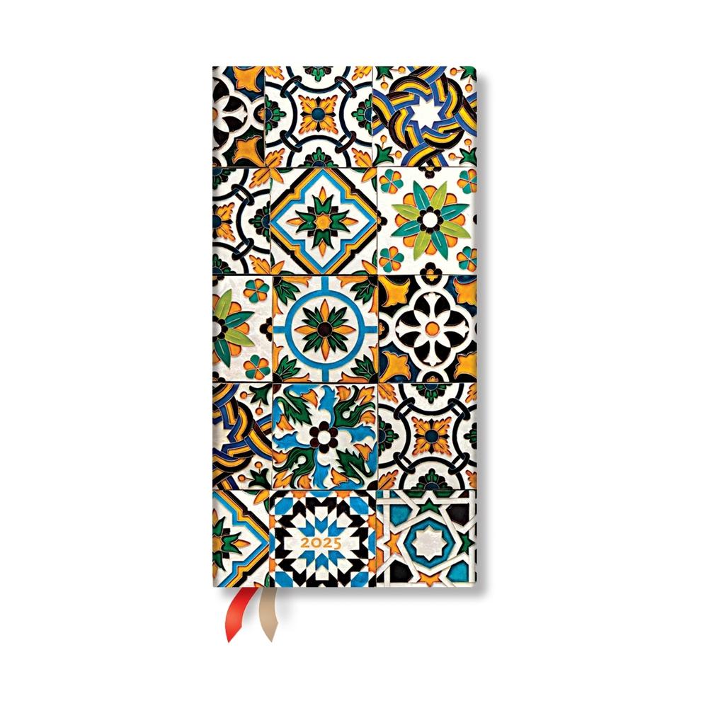 Porto (Portuguese Tiles) Slim 12-month Horizontal Hardback Dayplanner 2025 (Elastic Band Closure), 9781408757635