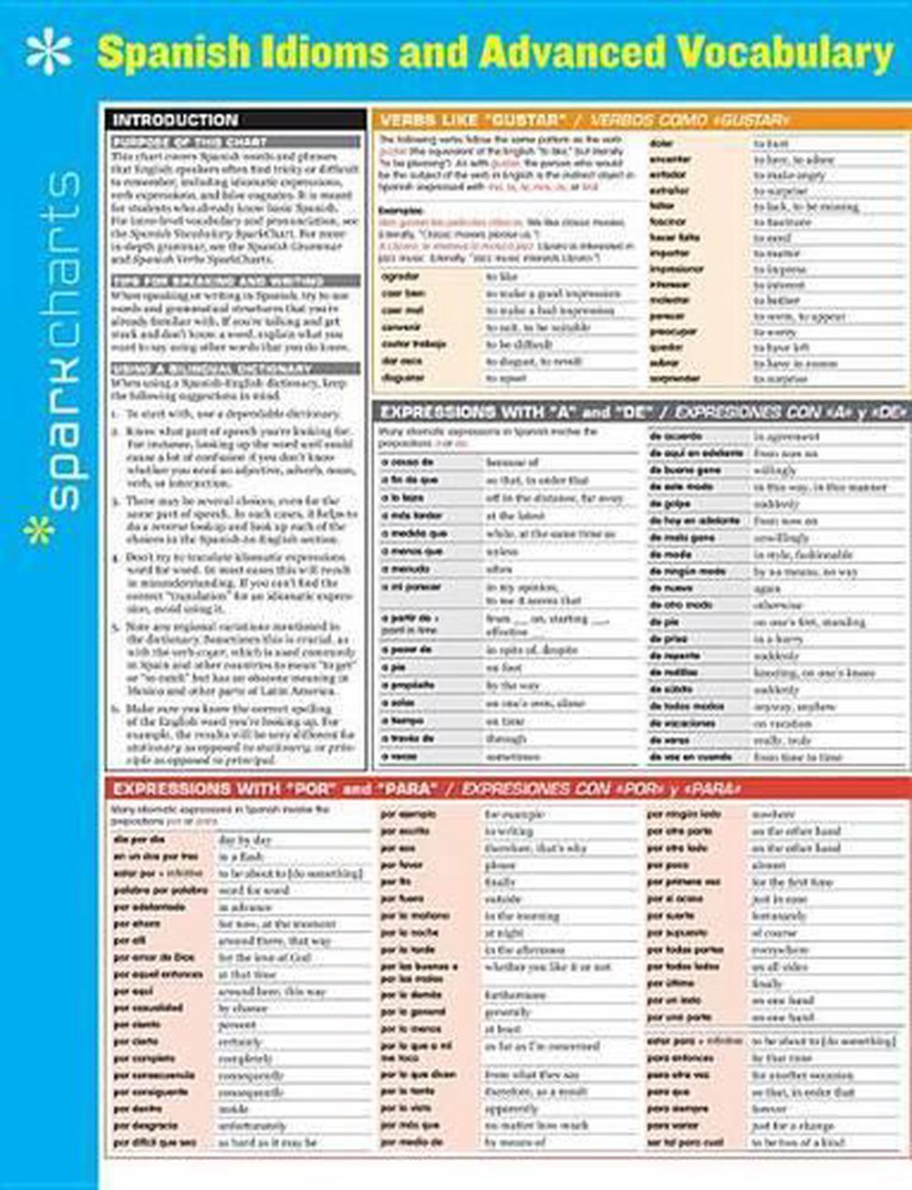 Spanish Idioms and Advanced Vocabulary SparkCharts, 9781411470828