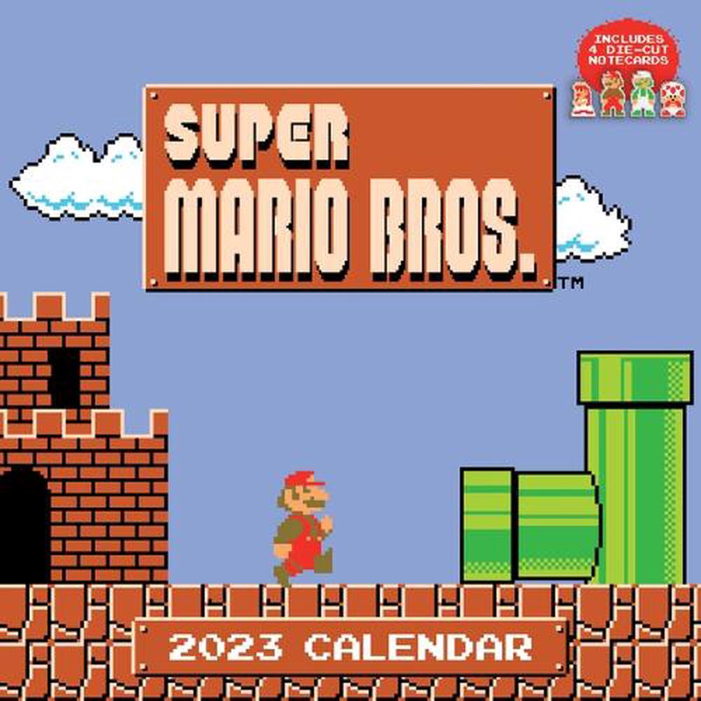 Super Mario Bros. 8Bit Retro 2023 Wall Calendar with Bonus Diecut