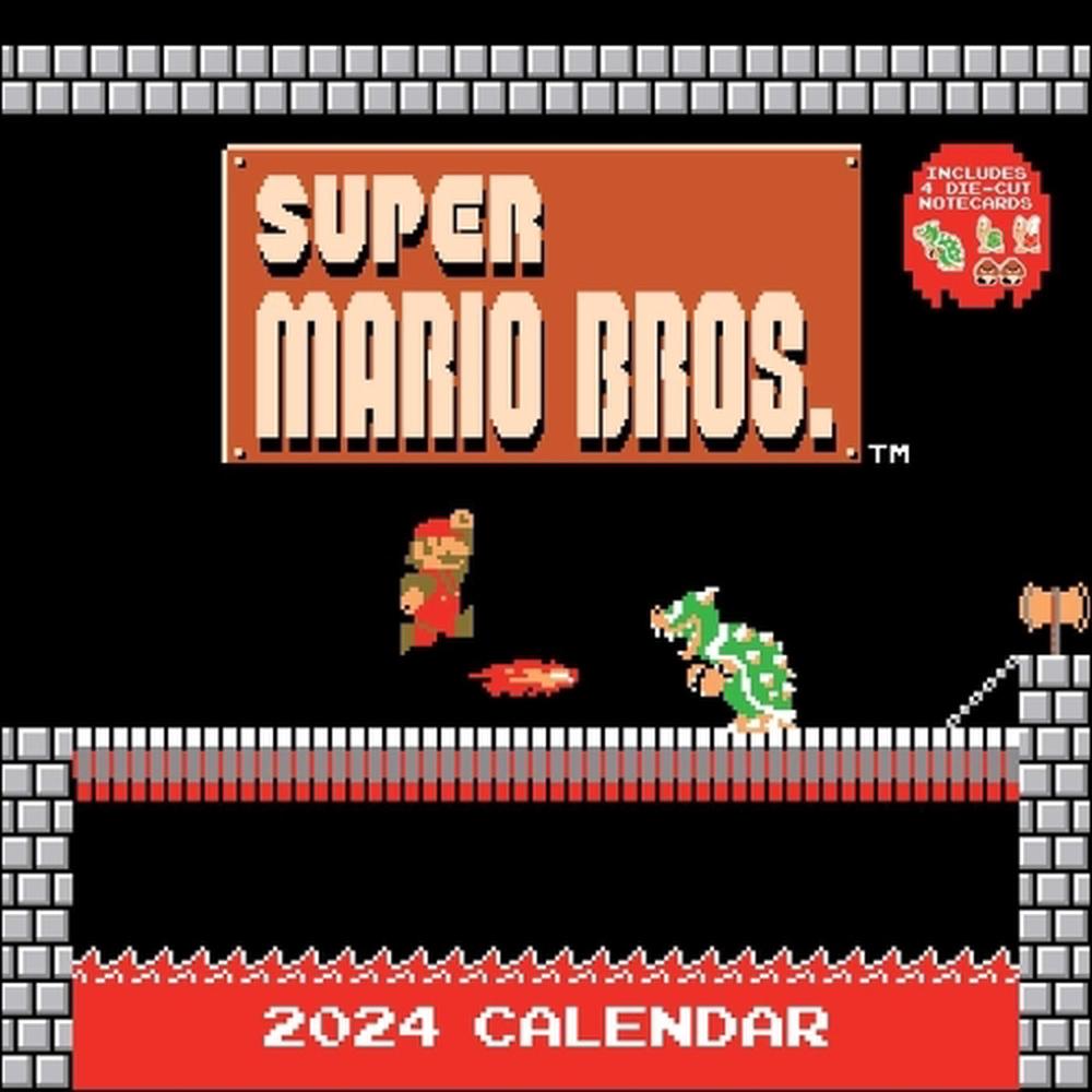 Super Mario Bros. 8Bit Retro 2024 Wall Calendar with Bonus Diecut