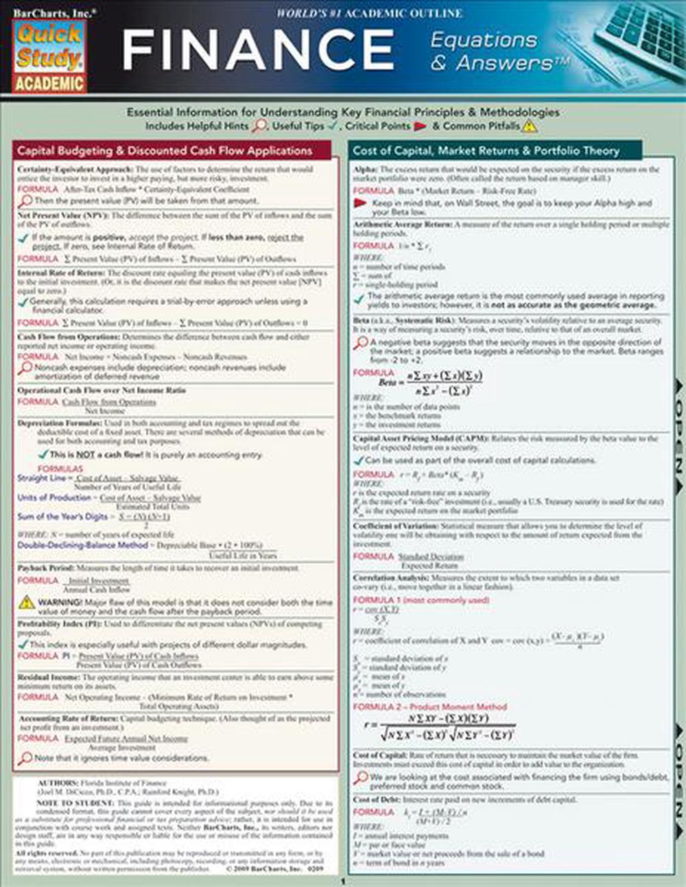 Finance Equations & Answers, 9781423208594