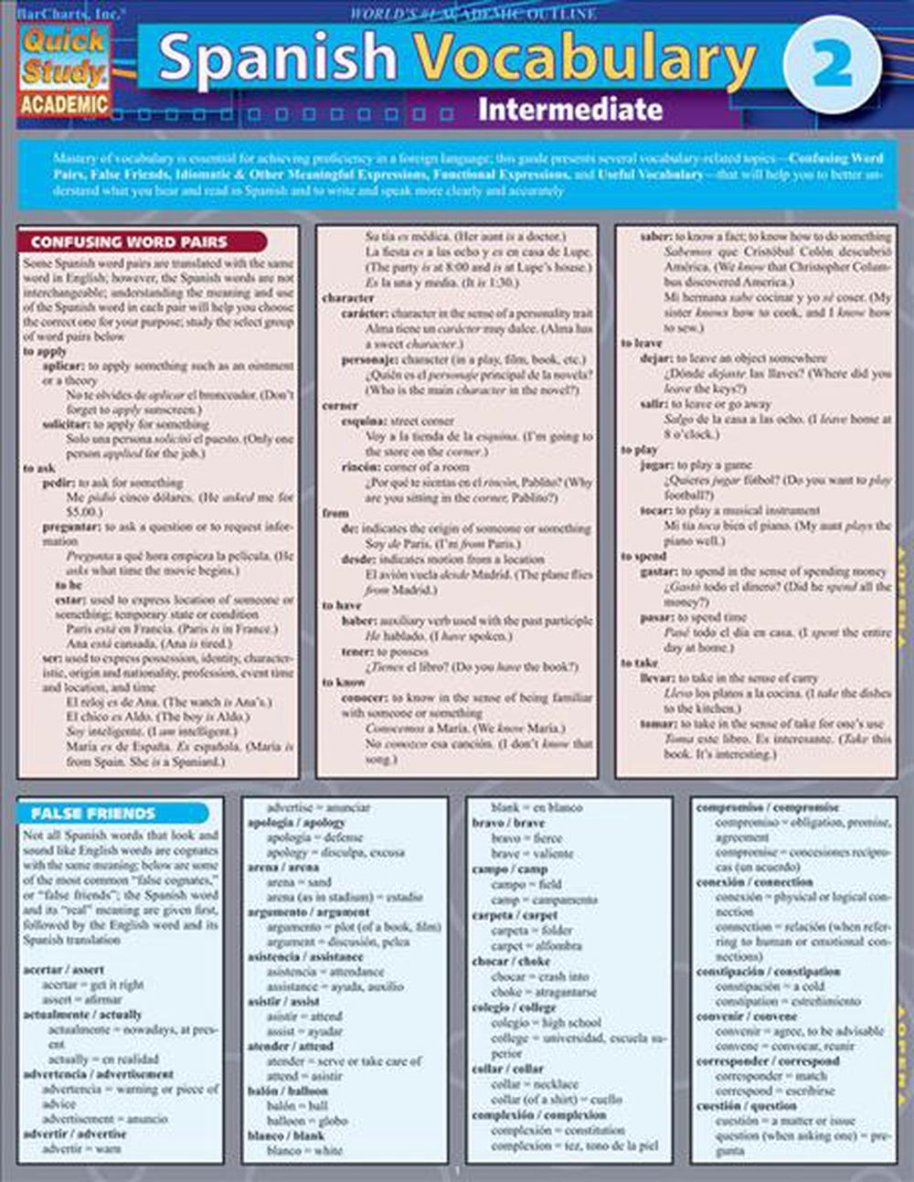 Spanish Vocabulary 2: Intermediate, 9781423216704