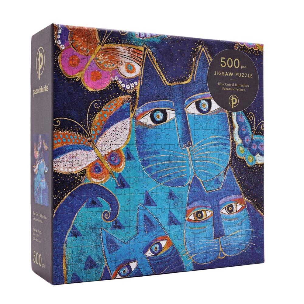 Blue Cats & Butterflies (Fantastic Felines) 500 Piece Jigsaw Puzzle by Paperblanks - ISBN: 9781439799475