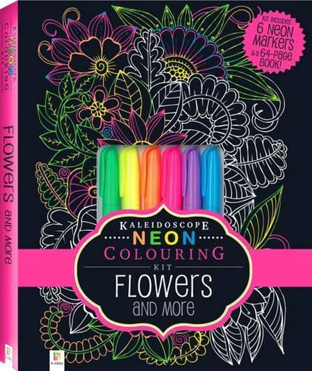 Neon Colouring Kit with 6 highlighters Flowers, Novelty, 9781488908262