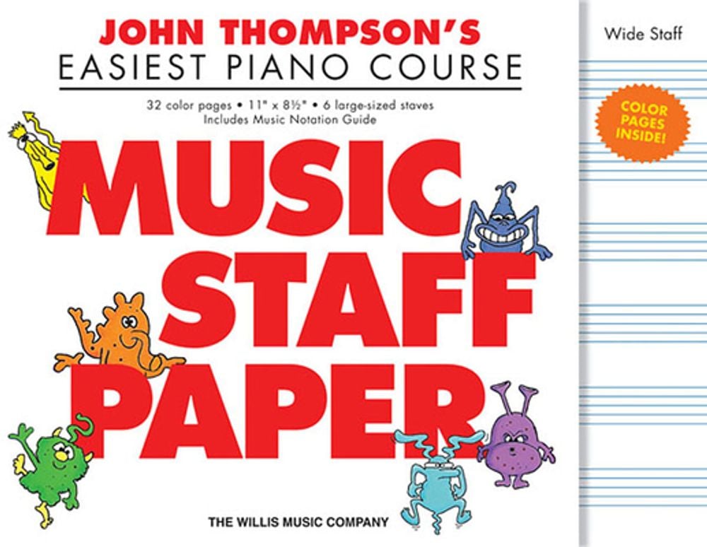 John Thompson's Easiest Piano Course - Music Staff Paper: Wide-Staff Manuscript Paper in Color - ISBN: 9781495002120