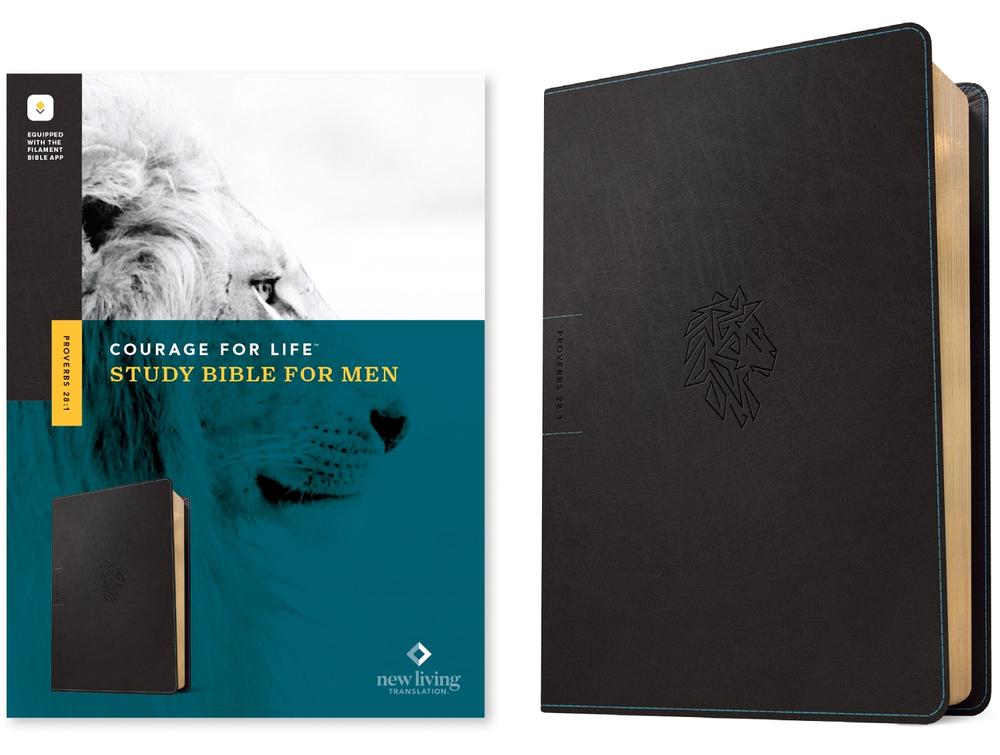NLT Courage for Life Study Bible for Men (Leatherlike, Onyx Lion, Filament Enabled), 9781496475565