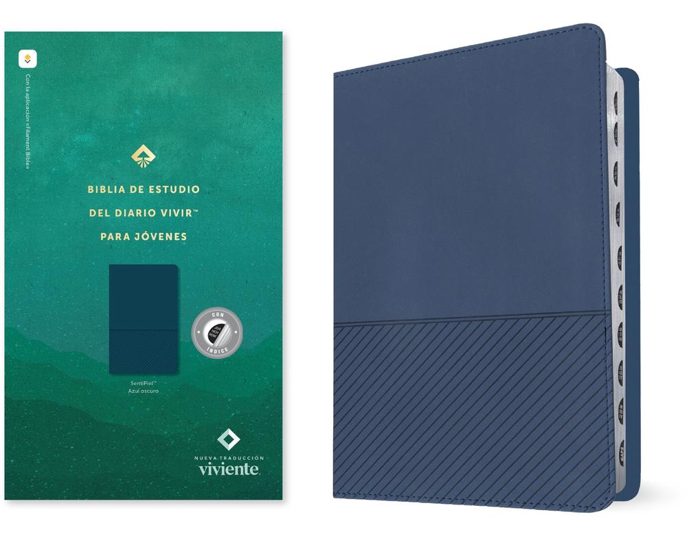 Biblia de Estudio del Diario Vivir Para Jovenes Ntv (Sentipiel, Azul Oscuro, Indice, Letra Roja, Habilitada Para Filament), 9781496476951