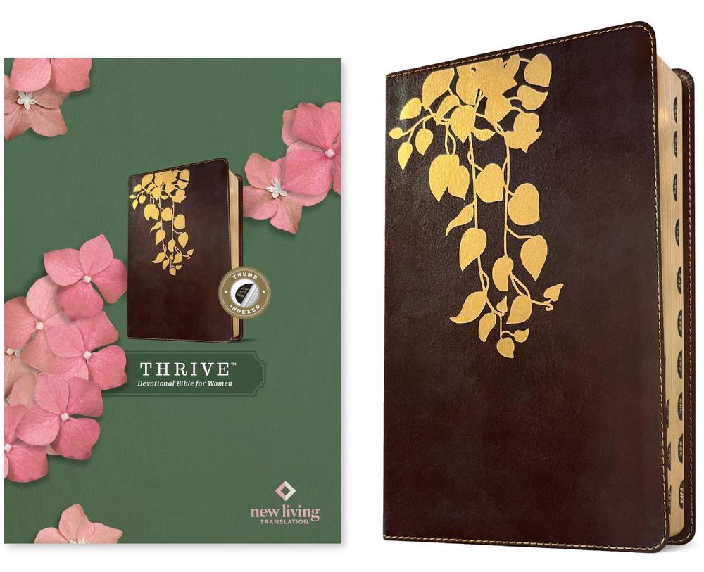 NLT Thrive Devotional Bible for Women (Leatherlike, Cascade Deep Brown, Indexed), 9781496477958